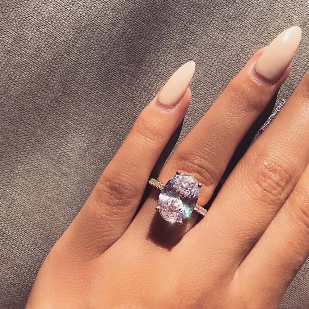 2Ct Oval Cut Lab Diamond Silver Engagement Ring - Picture 4 of 15